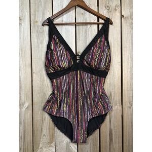 COOGI WOMANS SIZE 2X ONE PIECE SWIMSUIT BUILT IN BRA MULTICOLOR